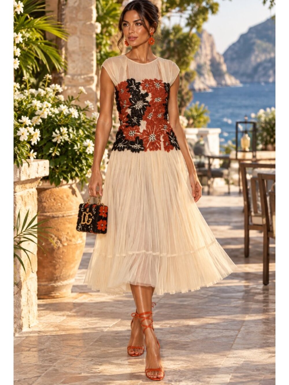 TORY BURCH EMBROIDERED RUNWAY MIDI DRESS SIZE S NEW